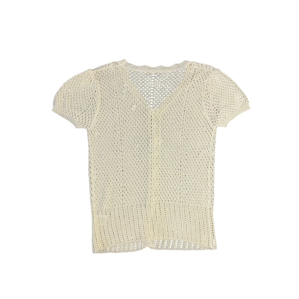 OnTwelfth Cream Short Sleeve Open Knit Cardigan Shirt SZ Medium Cottagecore Boho - Picture 2 of 5
